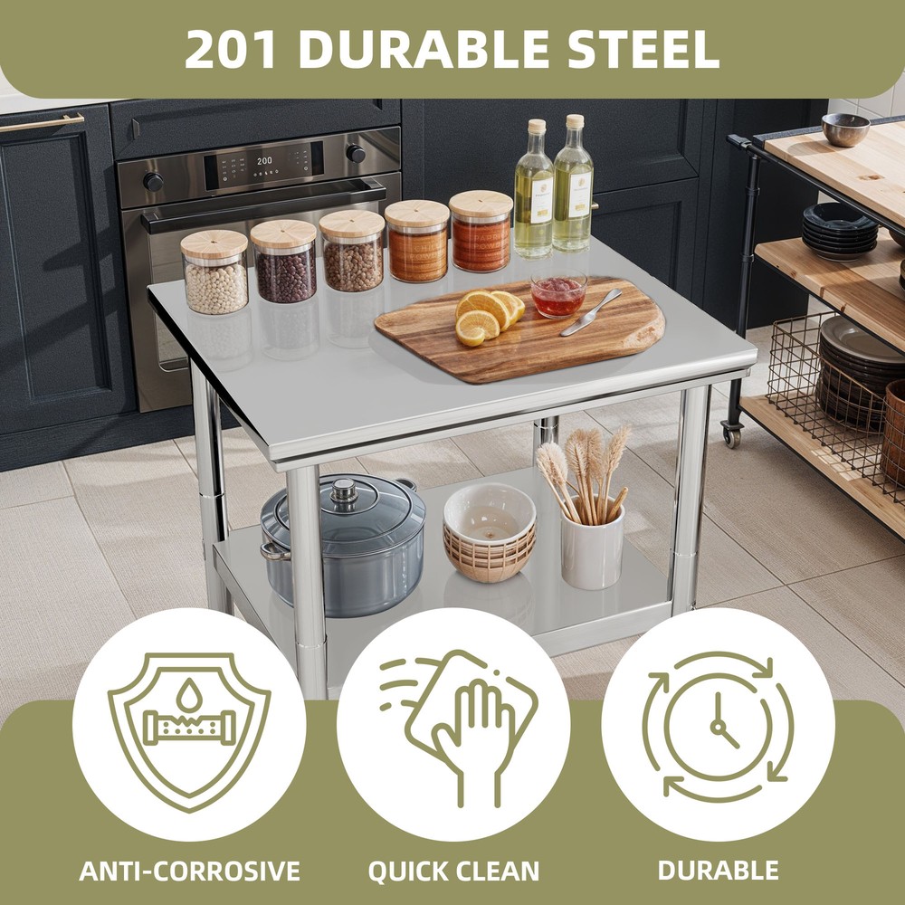 Work Table Stainless Steel 2 Tier Shelves Storage Workbench Kitchen Commercial