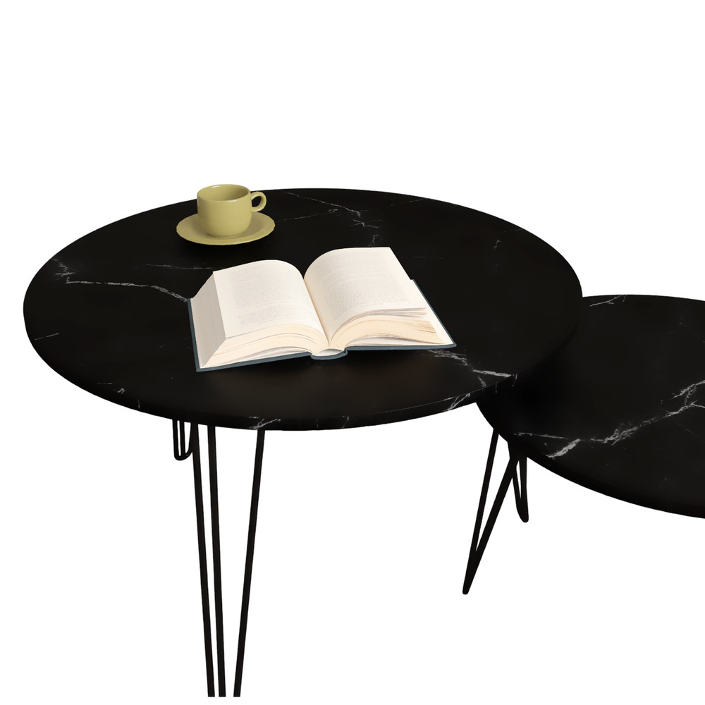 Round Nesting Coffee Table Set of 2, End Table Set, Imitation Marble Grain