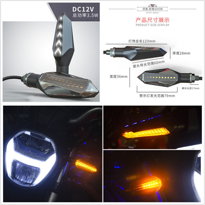 Pair White Motorcycle LED Turn Signal Light Flow Type Warning Light 12 Chips DRL