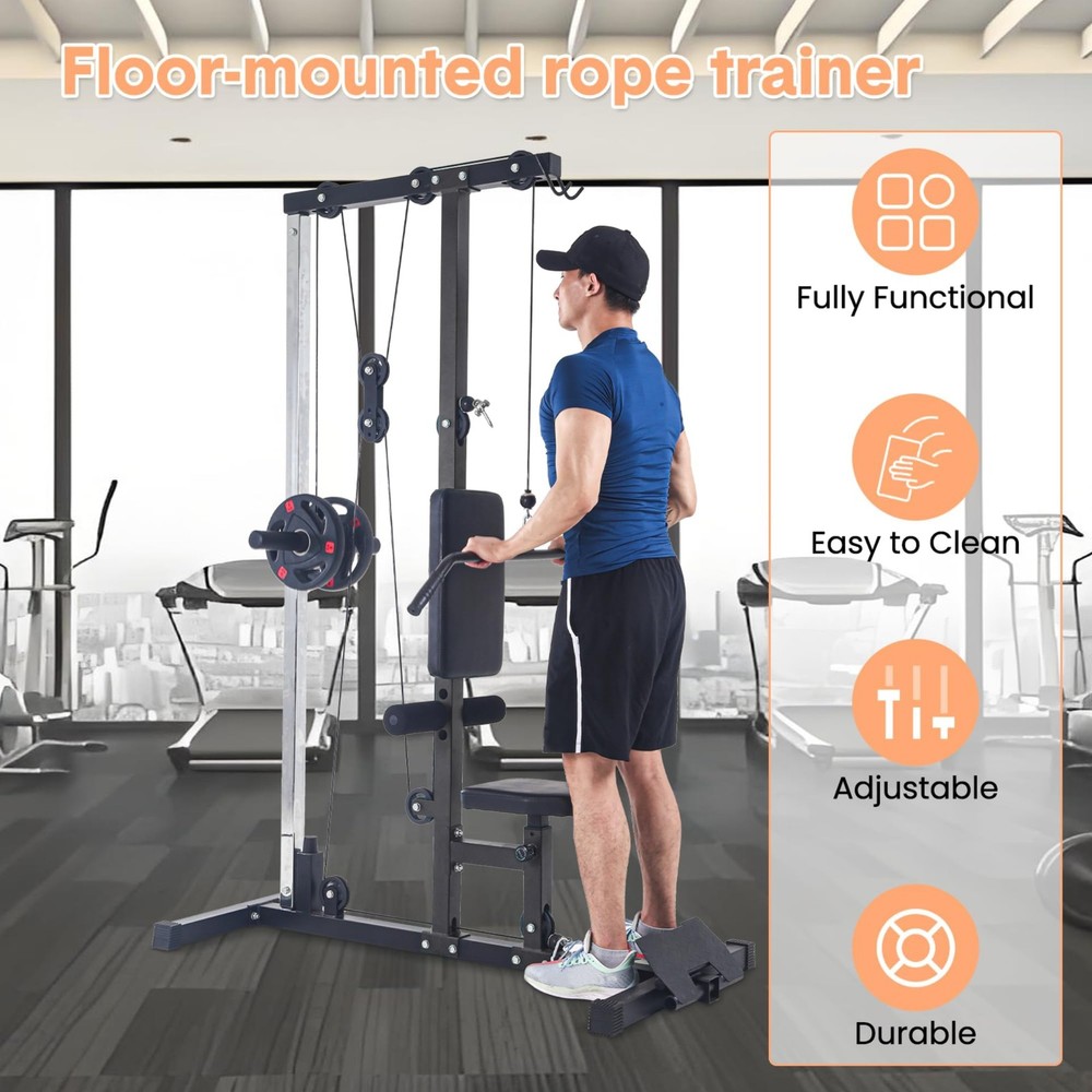Pull Down Machine w/High & Low Pulley Station Heavy Duty Back Exercise Equipment