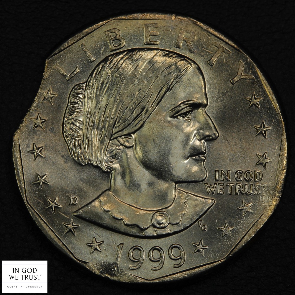 1999 D Double Clip Mint Error Susan B. Anthony Dollar $1 SBA