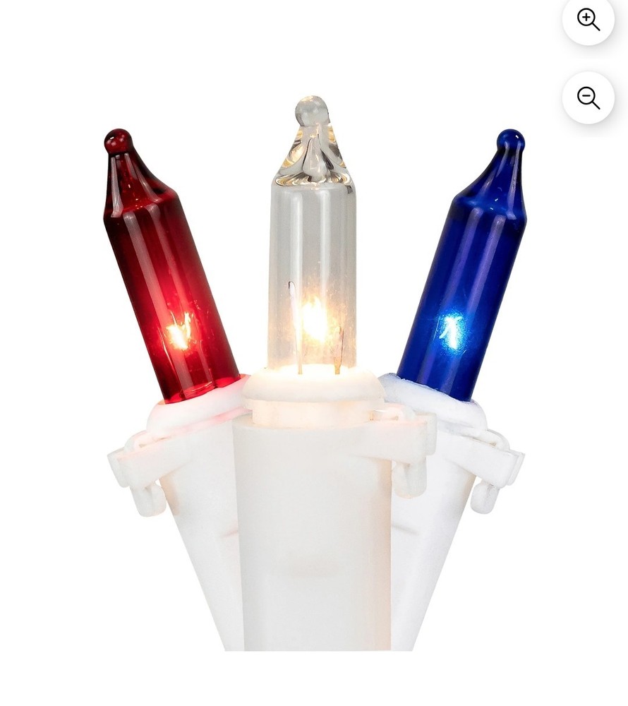 100 Holiday String to String Style Lights (White Wire; Red, Clear, Blue Bulbs)