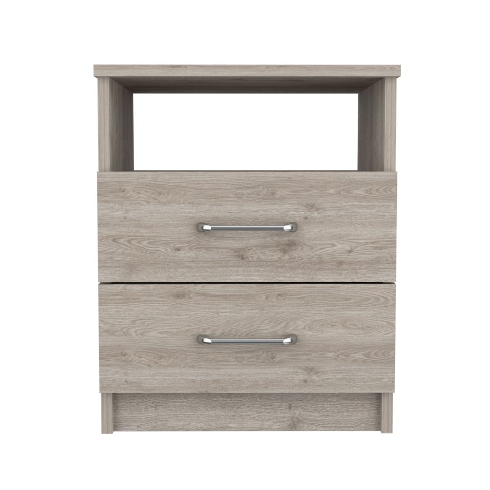 2-Drawer 1-Shelf Rectangle Nightstand Light Grey