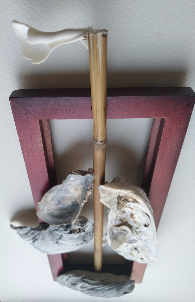 Rustic hand made seashell sailboat nautical decor 7" by 14" wall hanging