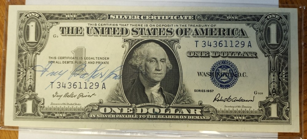 1957 1$ Silver Certificate with Ivy Baker Priests' Autograph