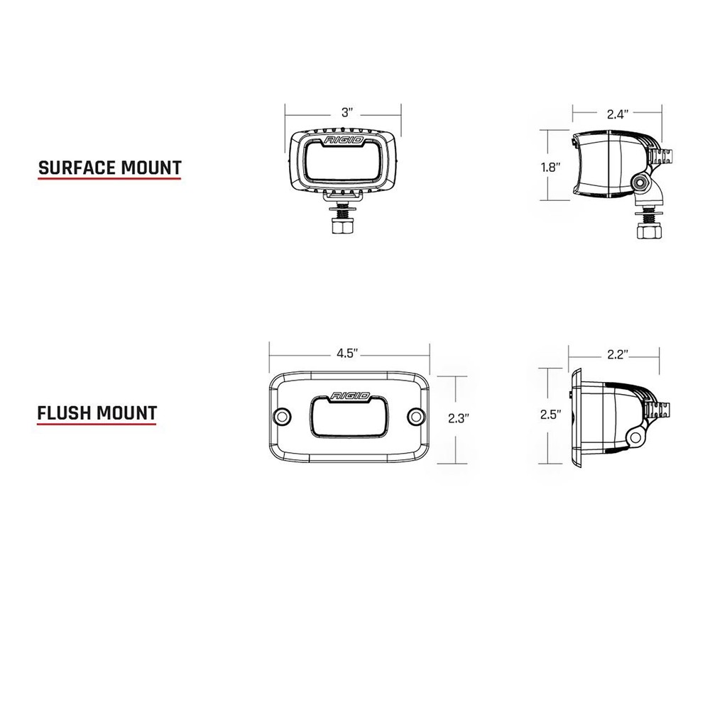 Rigid 902513 SR-M Series PRO Flood Diffused White Rectangle LED Single Light Kit