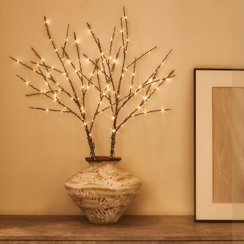 Lighted Branches with Ice Timer 100 LED 32IN, Artificial Tree Branch Brown