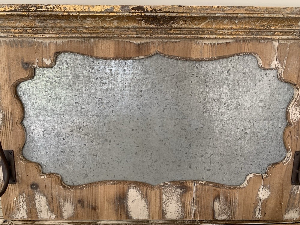 Wall Mount 27”x 16” Framed Galvanized Magnetic Board W/Hooks Rustic Distressed