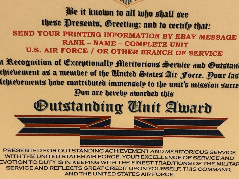 U.S. AIR FORCE / FIRST AIR FORCE - OUTSTANDING UNIT AWARD CERTIFICATE