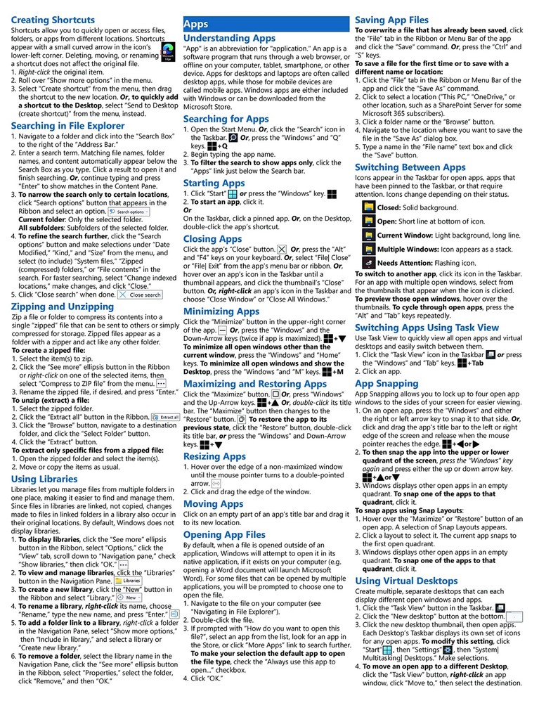Windows 11 Training Guide Quick Reference Card 4 Page Cheat Sheet Instructions