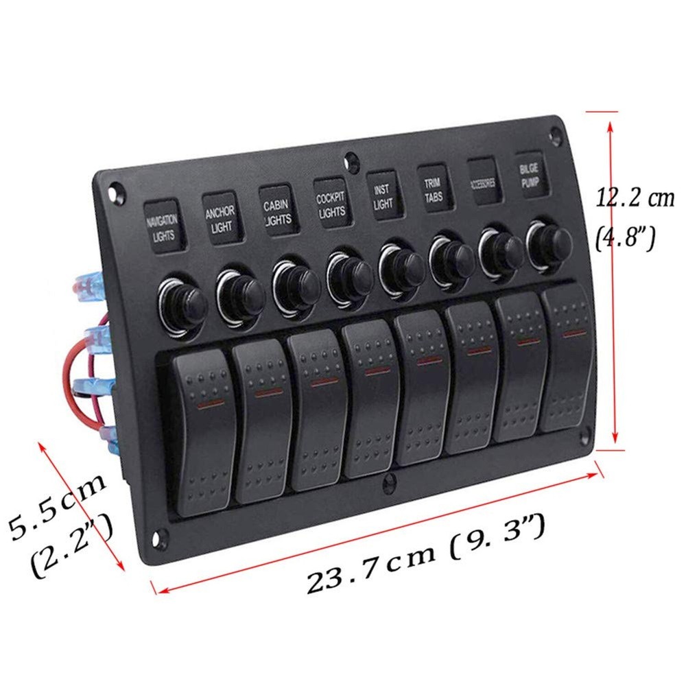 Geloo 8 Gang Marine Rocker Switch Panel, Boat Switch Panel Waterproof, Marine...