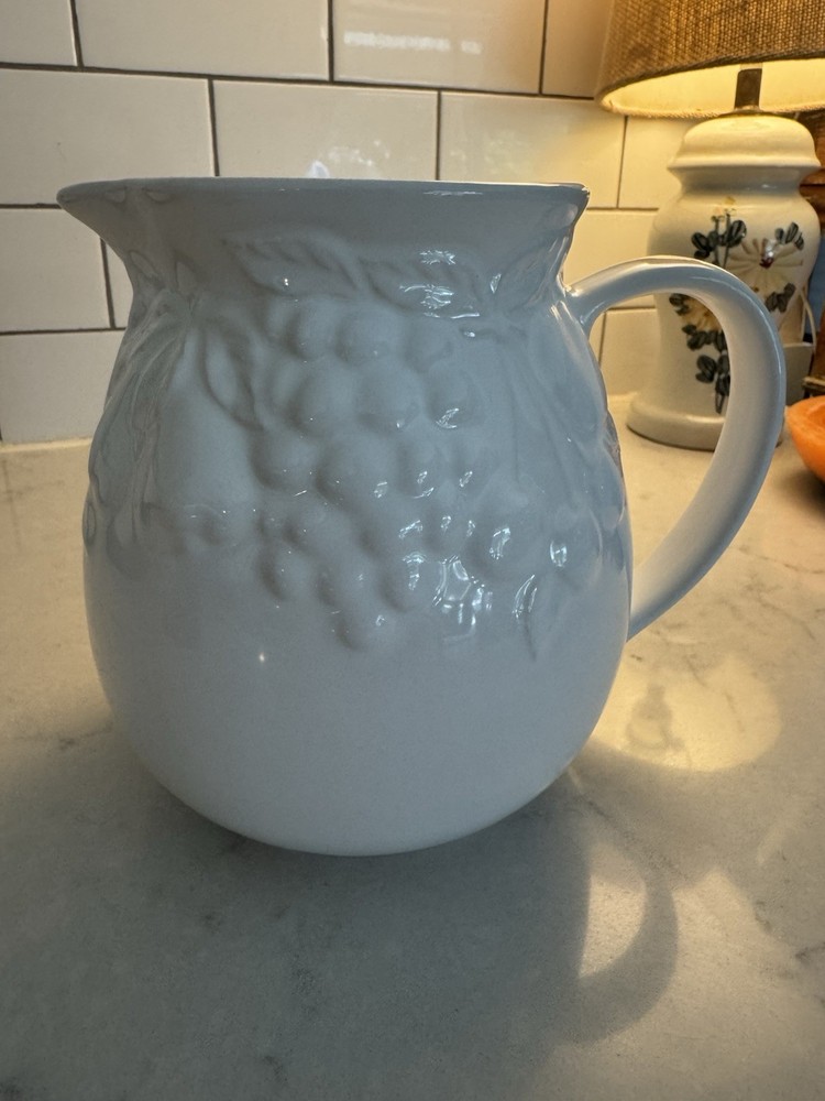 Harry & David Pitcher All White with Fruit Design