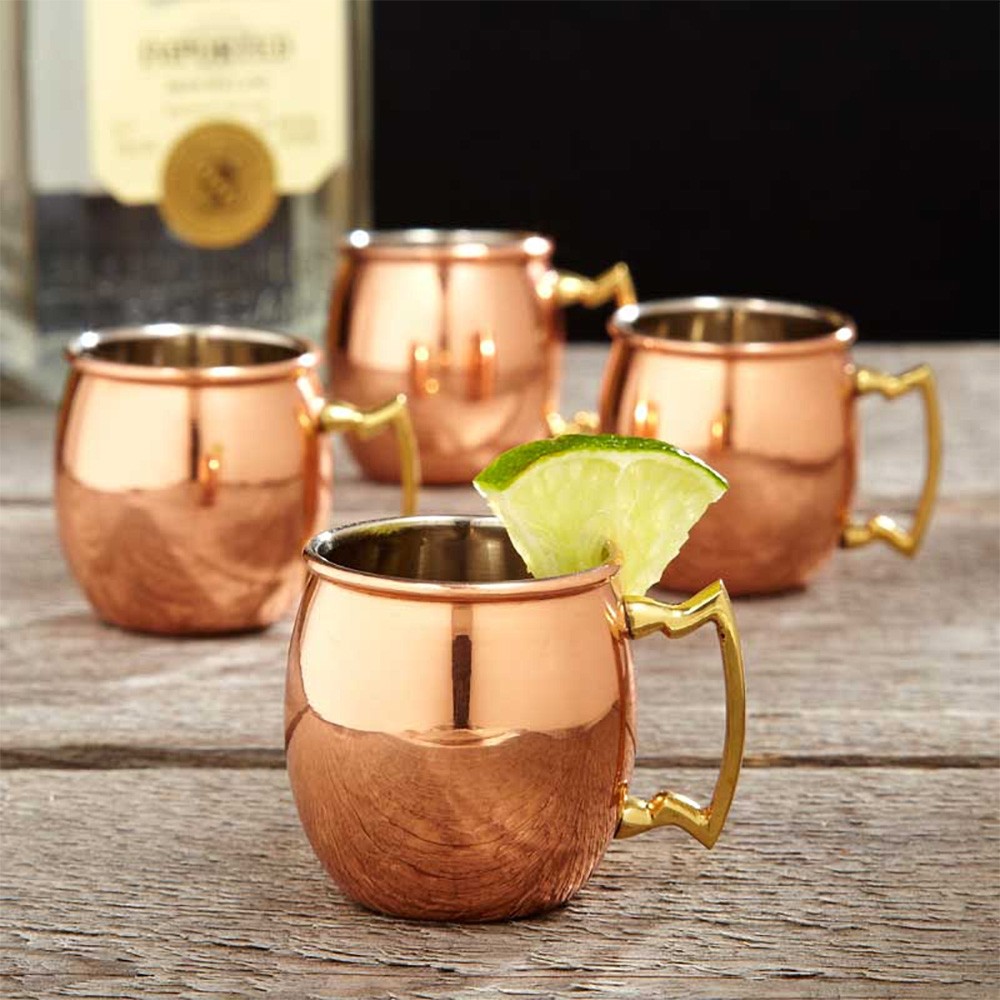 100% Handmade 16oz Solid Copper Mule Mug – Barrel Shaped Mug with Brass Handle