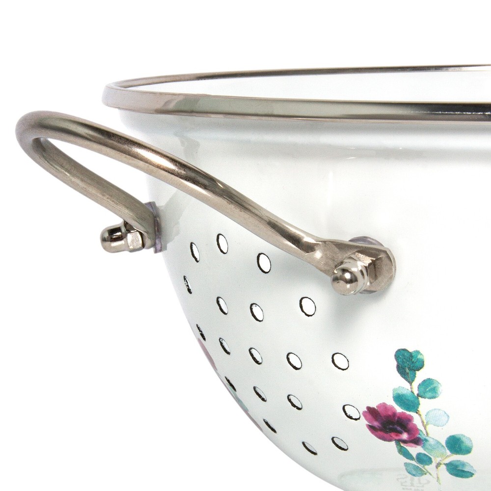 ROOSTER Enameled Colander, Enamelware Draining Strainer Pasta Fruit 2.6 qt
