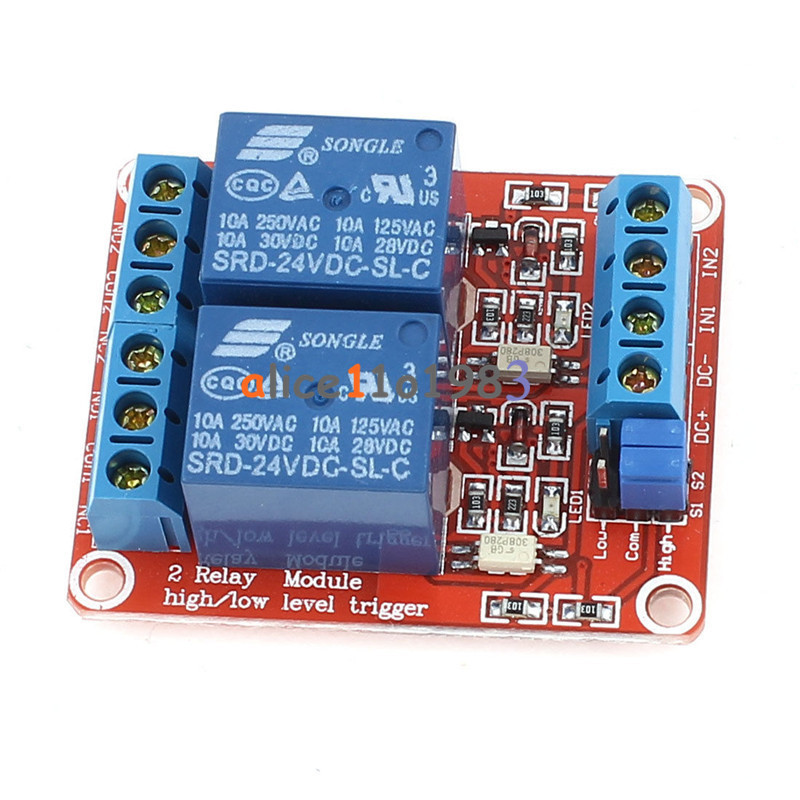 24V 2 Channel Relay Module With Optocoupler High and Low Level Trigger