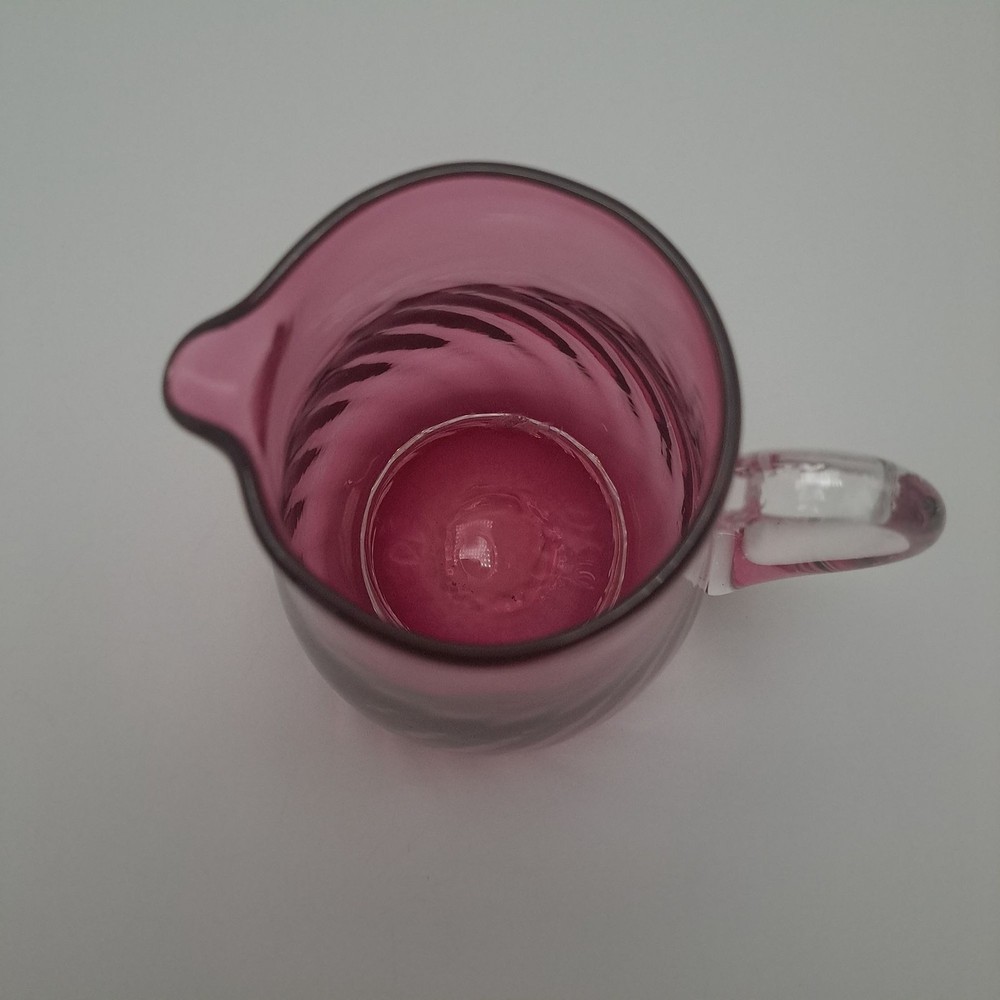 Hand Blown Pilgrim Cranberry Glass Pitcher Applied Clear Handle