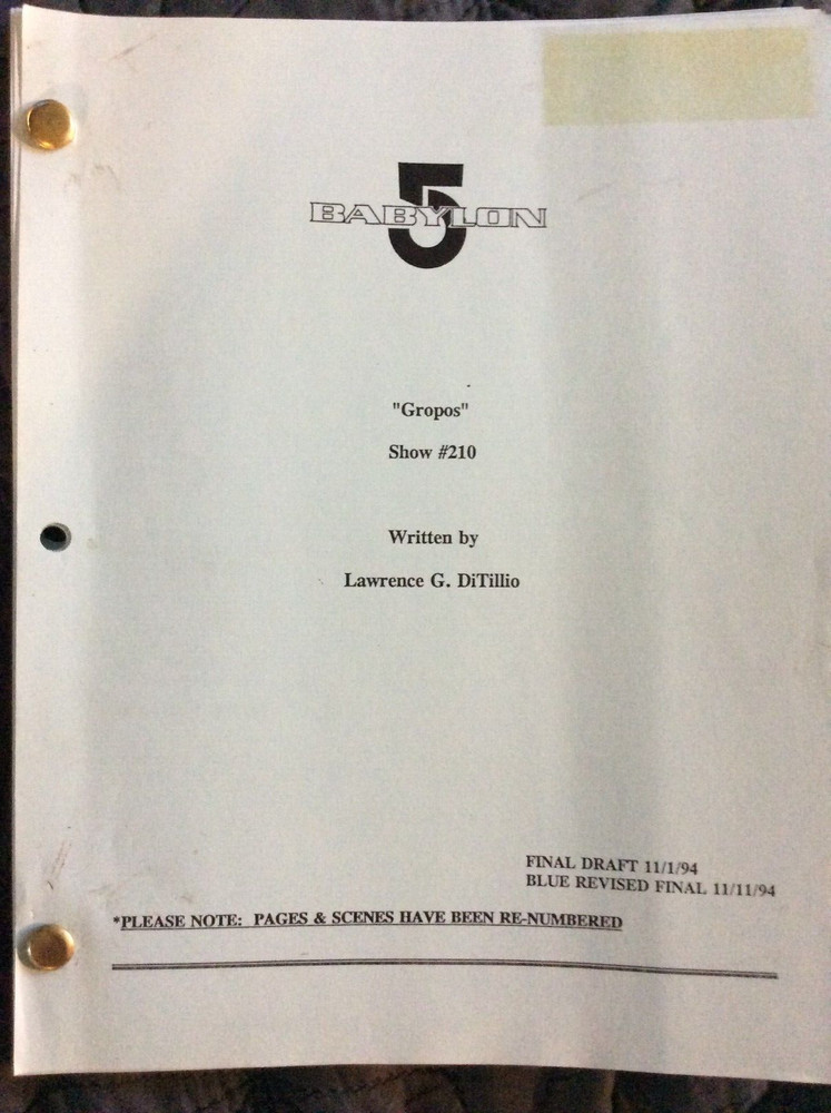ORIGINAL SCRIPT BABYLON 5 GROPOS #210 BRUCE BOXLEITNER JERRY DOYLE CHRISTIAN