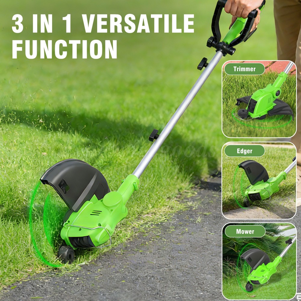 Electric Cordless Grass String Trimmer Lawn Edger WeedWacker Cutter + 2 Battery