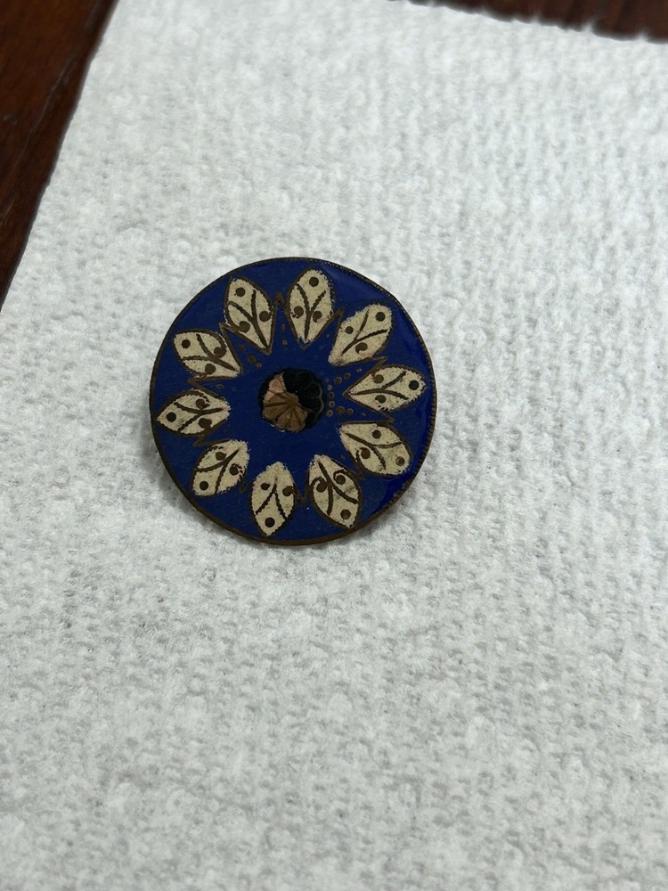 Antique Victorian Enamel Button 1” Diameter