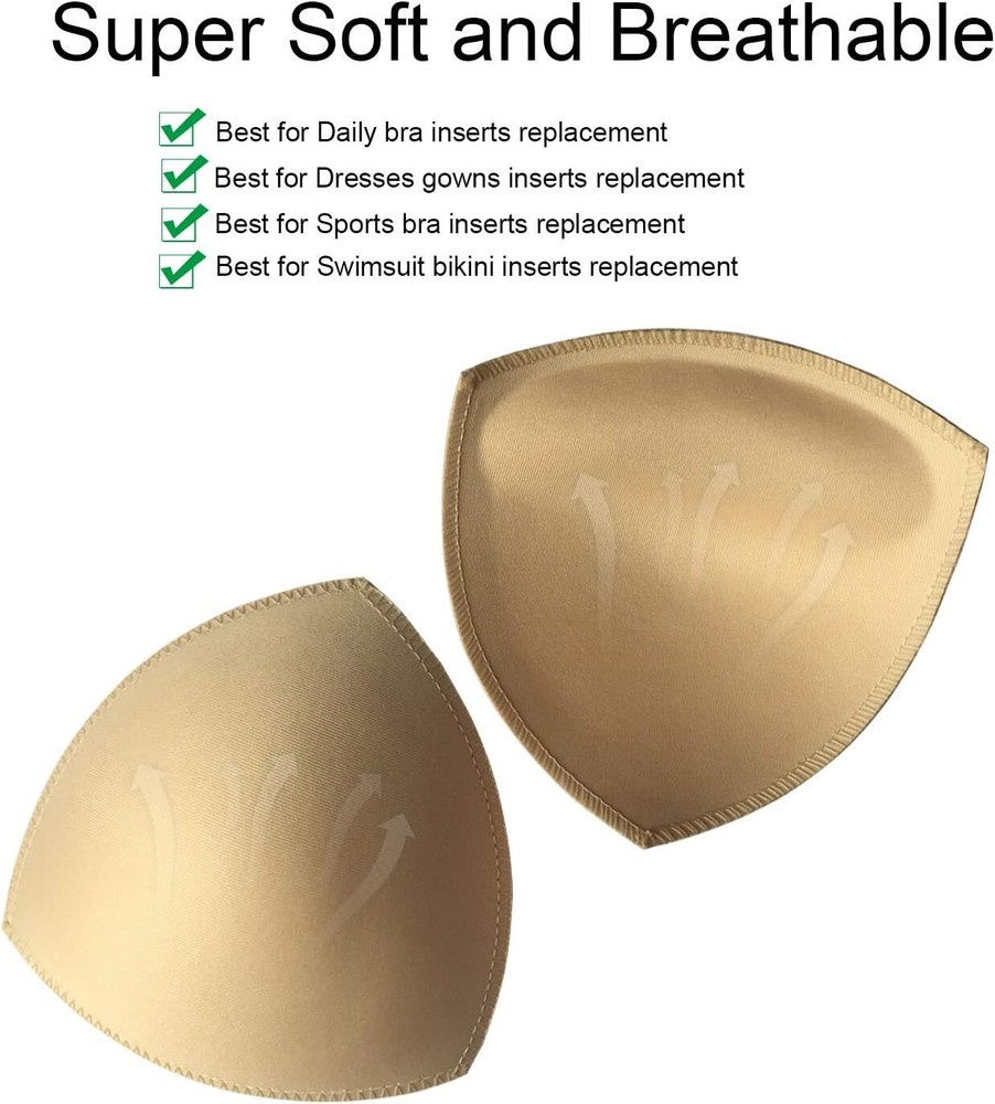 3 Pairs Removable Triangle Bra Pads Inserts for a B C Cups - Beige