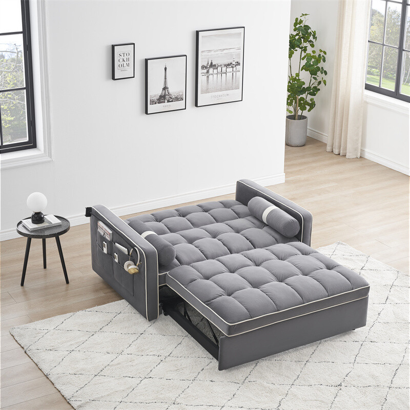 Sleeper Sofa Couch w/Pull Out Bed 55" Modern Velvet Convertible Sleeper Sofa Bed