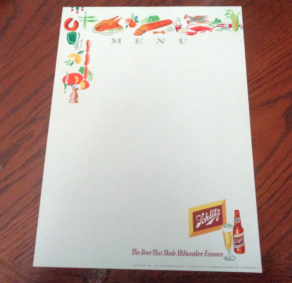 Schlitz Beer Menu Sheet