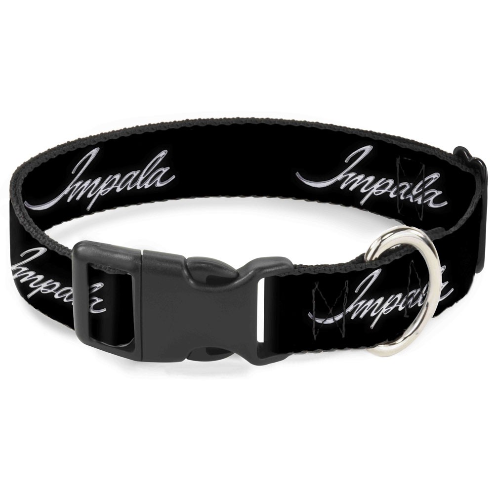 Plastic Clip Collar IMPALA Script Emblem Black/Silver NARROW-Medium 8.5-12"