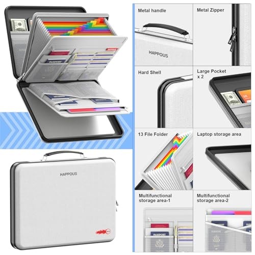 Fireproof Document Organizer, Expanding File Organizer with 13 Pockets, Gray