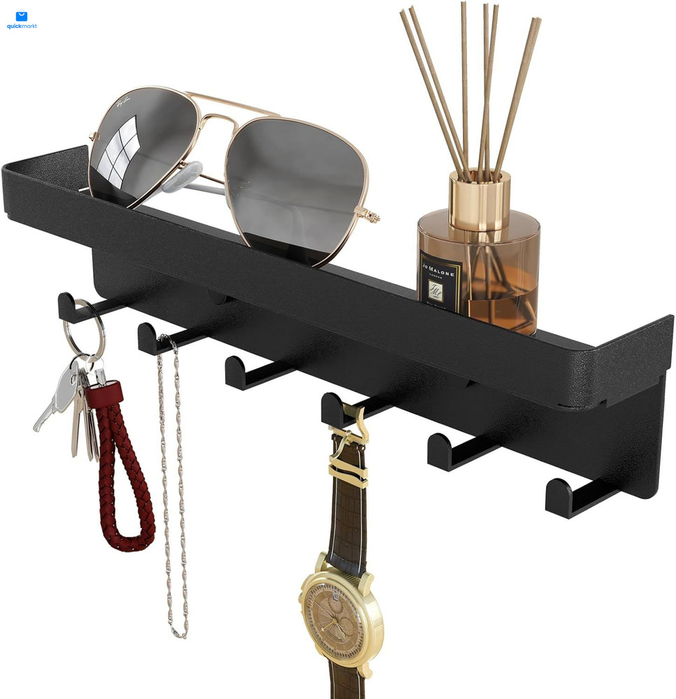 Key Holder for Wall Rustic and Mail Organizer 6 Hooks with Black