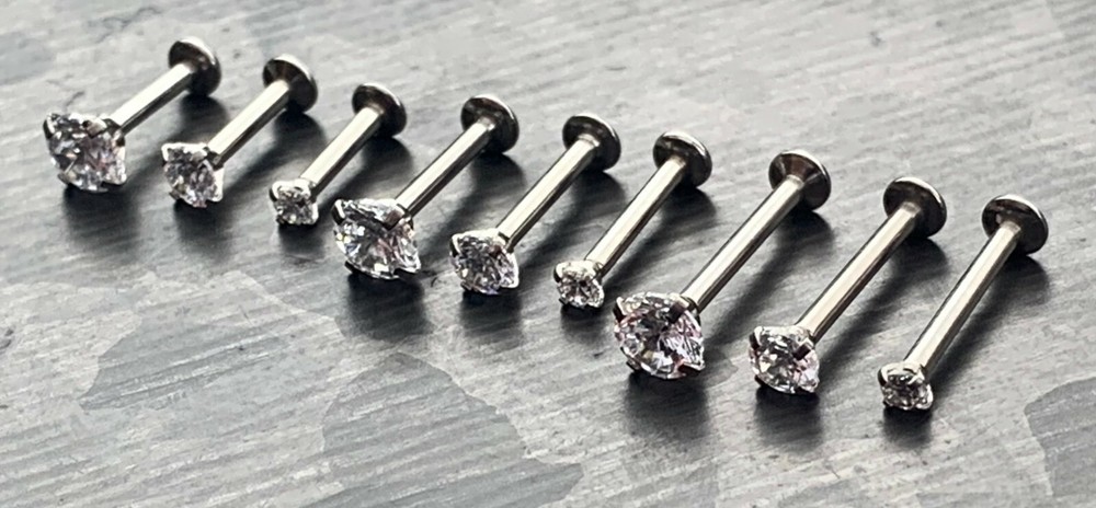 1pc Push In CZ Gem 16g Labret Threadless Stud Lip Ring Helix Ear Cartilage