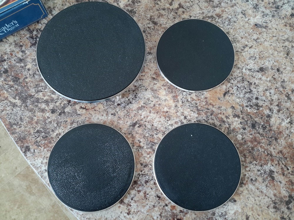 SET OF THREE SILVER PLATED COASTERS & WINE BOTTLE COASTER