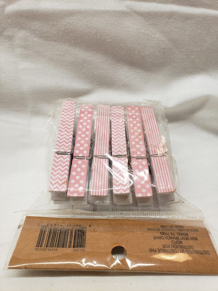 Pink Patterned Clothes Pins Set of 12