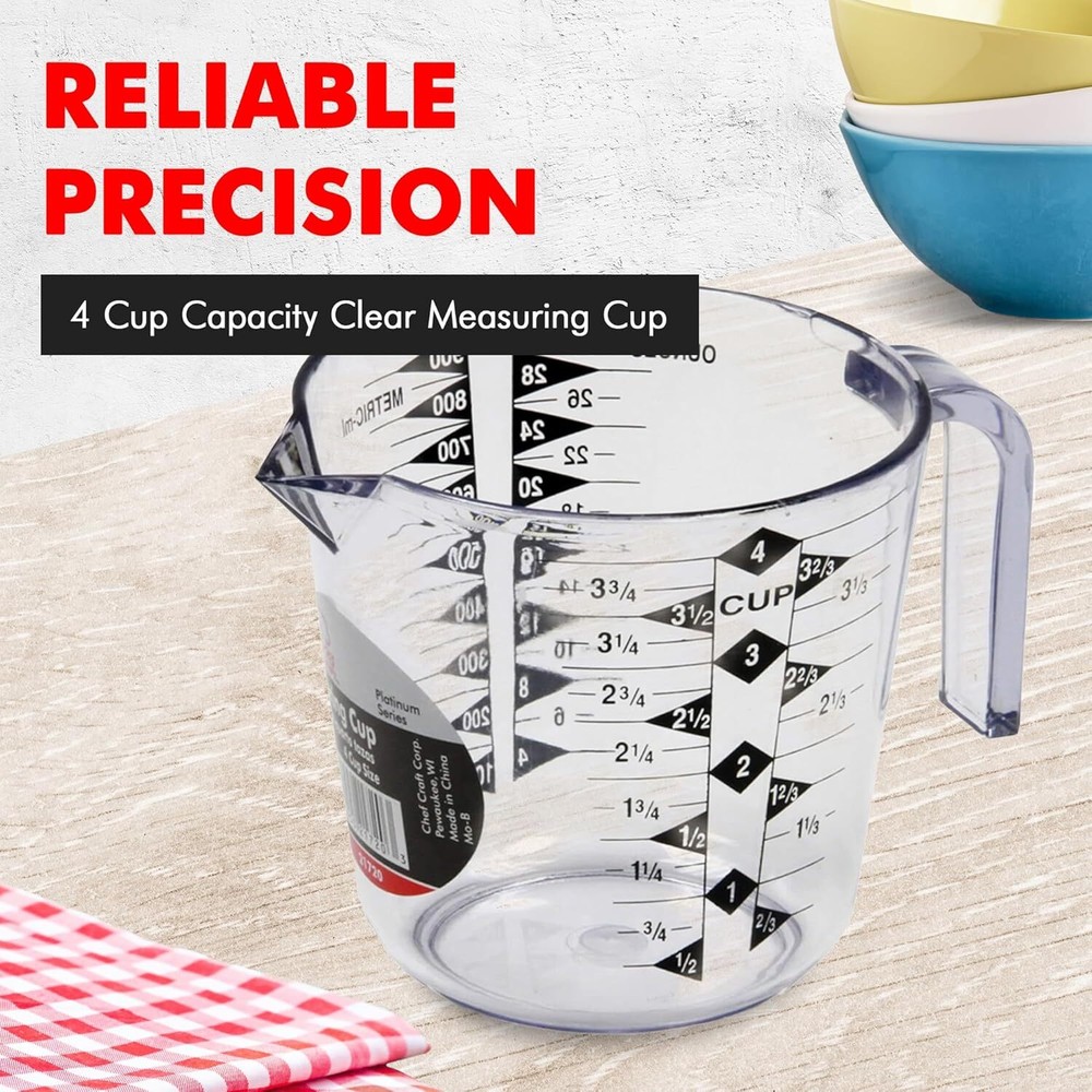 4 Cup Measuring Cup Clear Plastic Easy Read Durable Kitchen Use