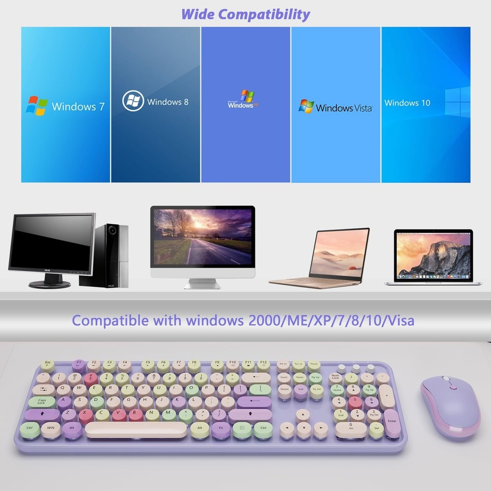 Wireless Typewriter Keyboard and Mouse - Wireless Keyboard with Silent Mouse,...