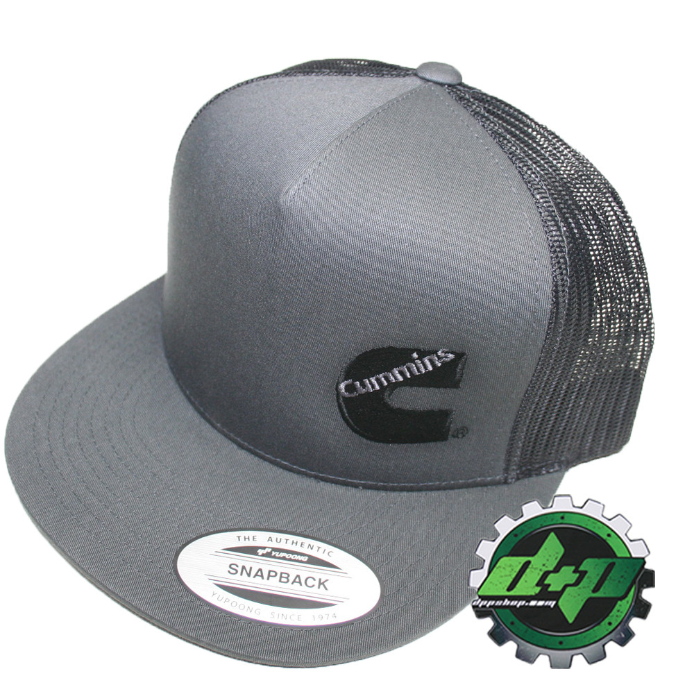 Cummins charcoal trucker black mesh snap back hat cap flat bill snapback