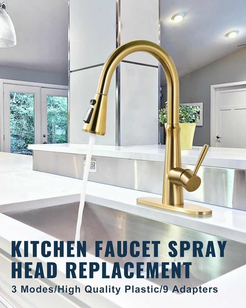 Pull Down Spray Head Replacement - for Kitchen Faucet Sprayer Head with 9 Adapte