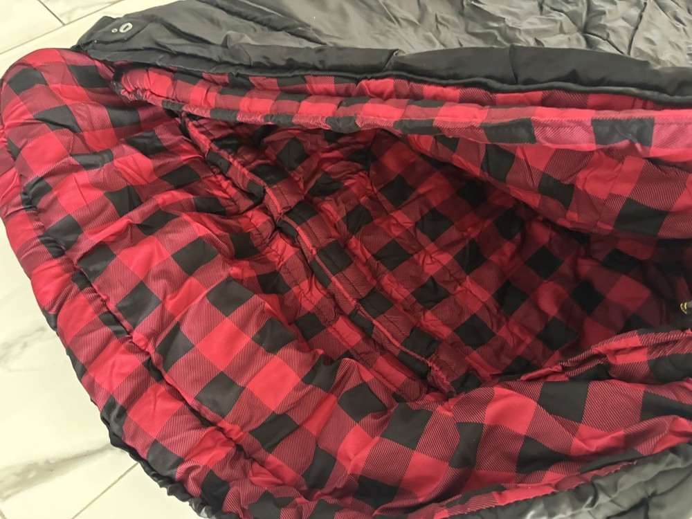 TETON Sports Rectangular Sleeping Bag Black Red Plaid Interior Camping