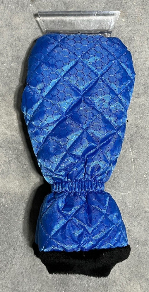 Blue Lined Mitten Car Window Ice Scraper Glove Plush Snow
