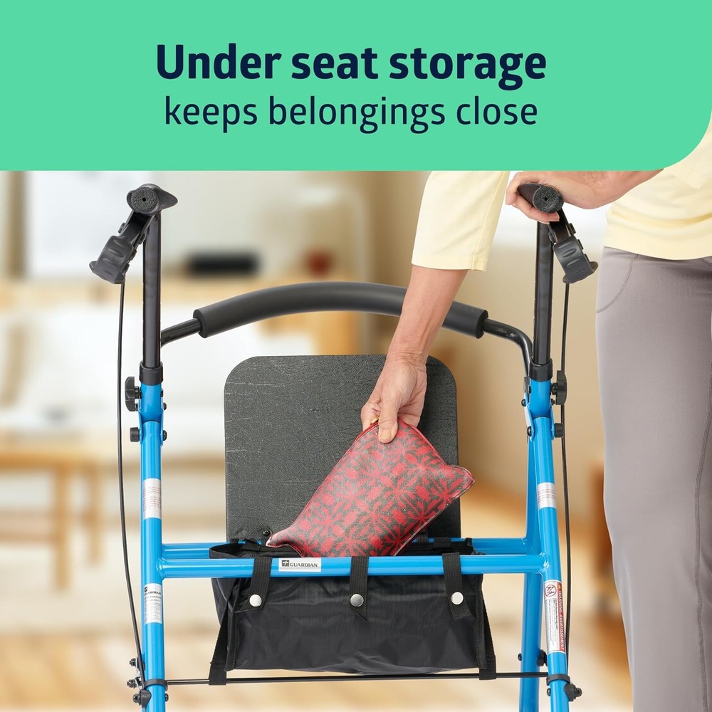 Lightweight Steel Rollator Walker for Seniors, Adjustable Handles & Comfortable