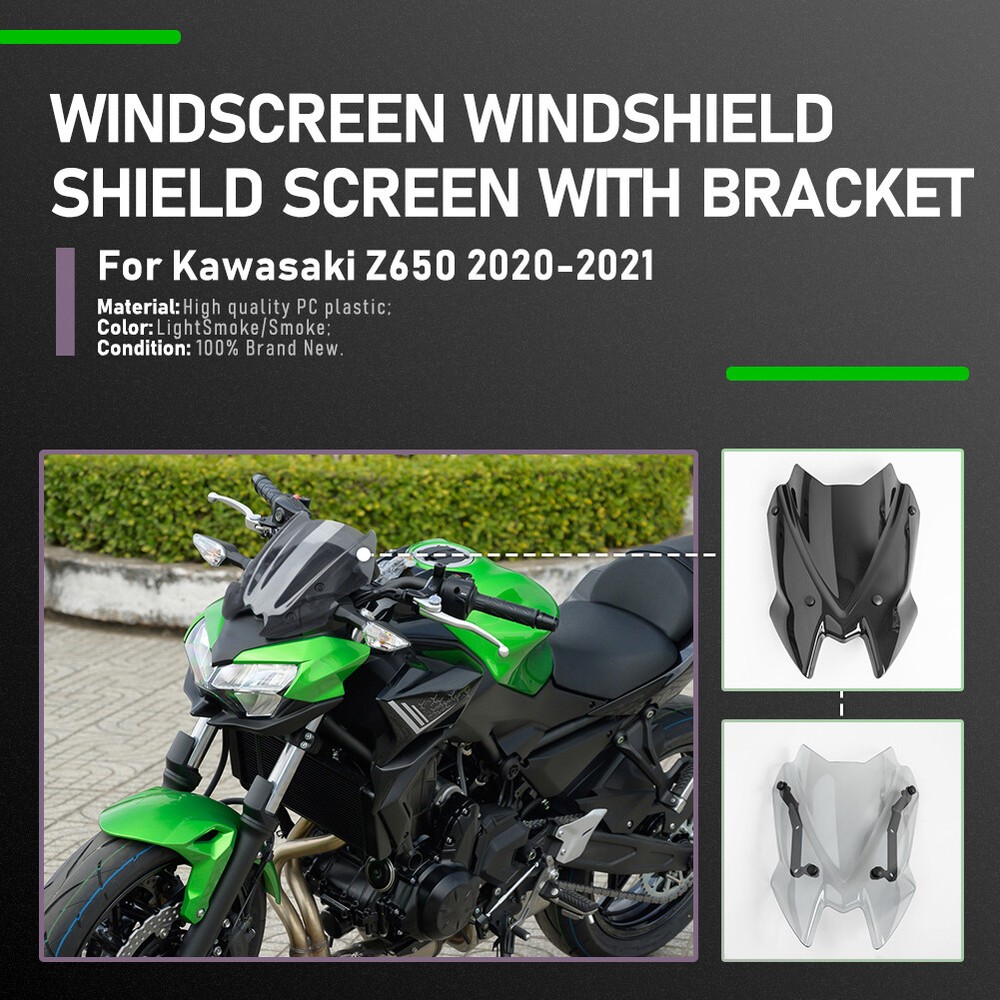 Windshield Windscreen Protector for Kawasaki Z650 2020-2022 Light Smoke