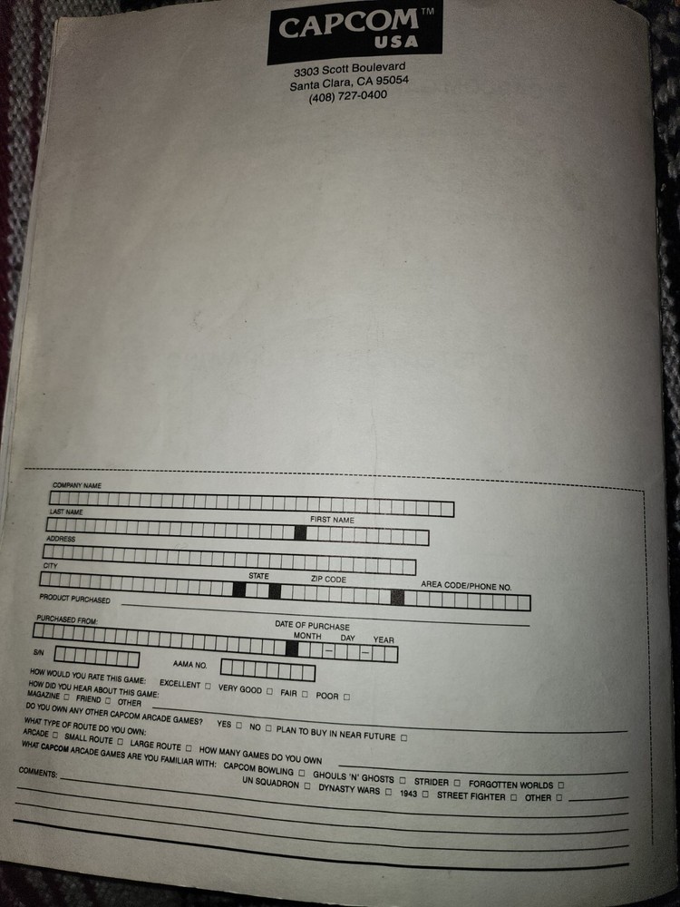 Final Fight Arcade Manual Capcom