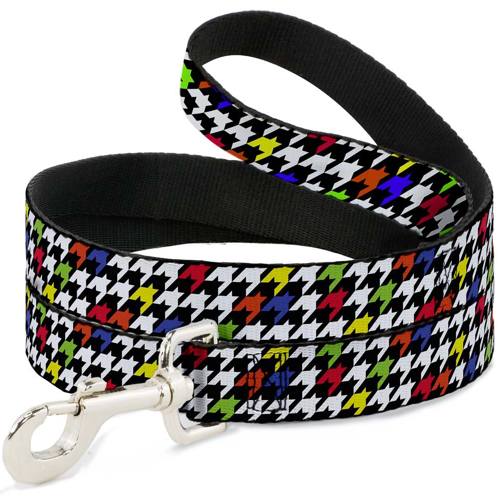 Dog Leash Houndstooth Black/White/Multi Neon