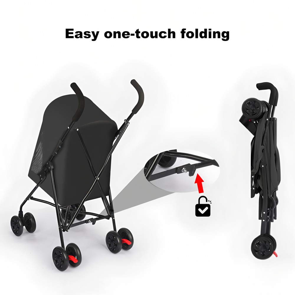 Pet Stroller for Small Dogs & Cats, Lightweight Foldable, Black