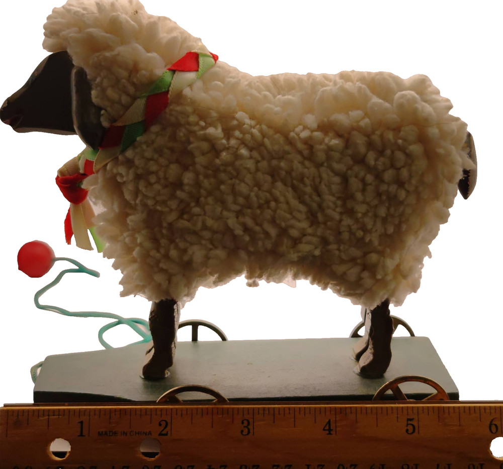 Rustic Miniature Wooden and fFleece Sheep Pull Toy