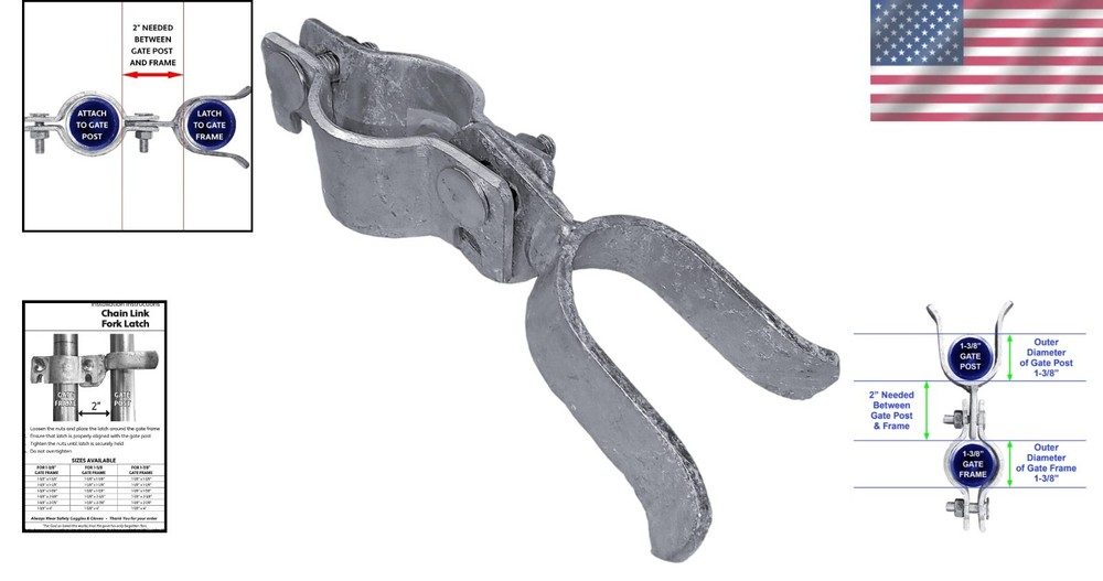 Galvanized Chain Link Fence Gate Fork Latch – Durable, Secure, with Padlock Hole