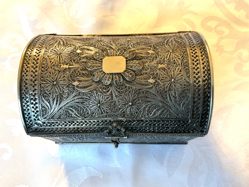 Antique large Solid Silver Filigree Box