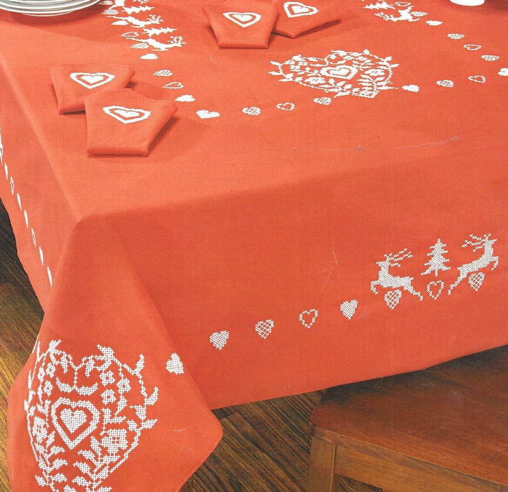 Handmade - Cross Stitch - Tablecloth and Table Runner - Christmas