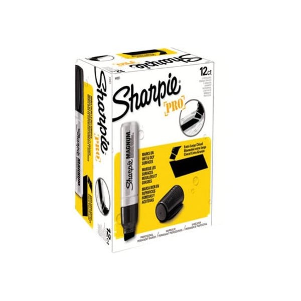 Sharpie 44001A Permanent Marker, Oversized Chisel Tip, Black, Pk12