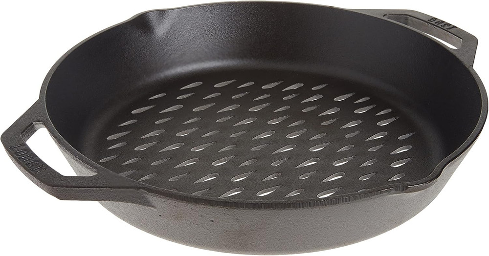 12" Cast Iron Dual Handle Grill Basket, Black