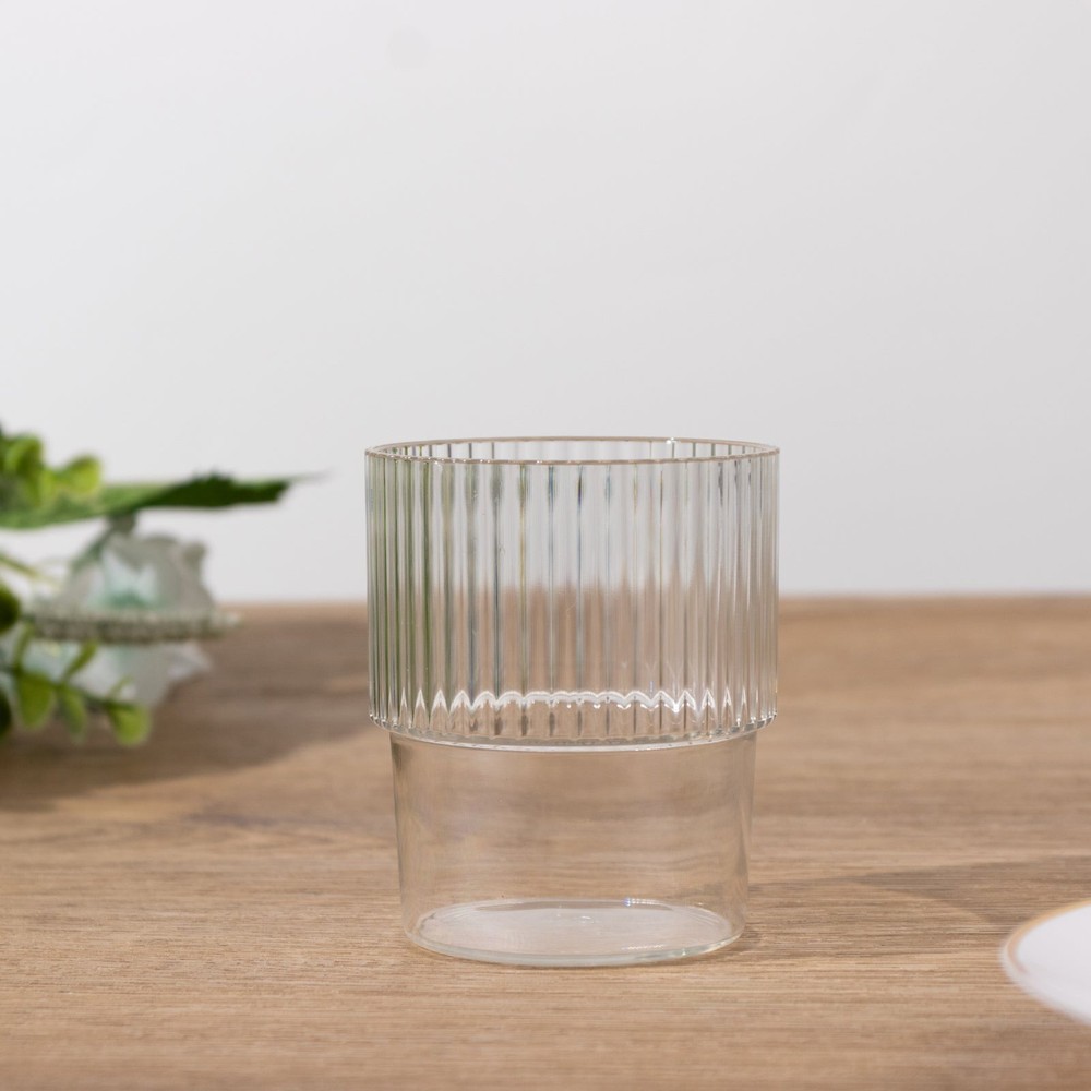 12 CLEAR Stackable Ribbed Reusable Plastic cups Party Centerpieces